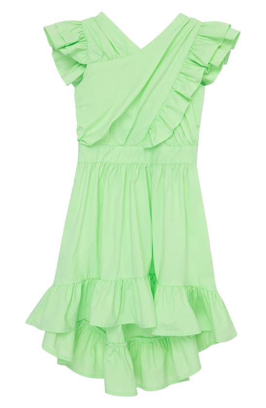 Habitual Kids' Ruffle Crossover Cotton Blend Dress In Light Green