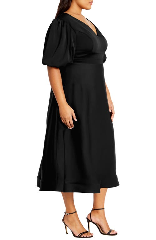 Shop City Chic Lula Puff Sleeve Back Bow Midi Dress In Black