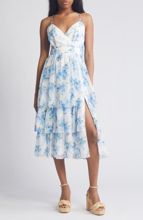 Cultivate Crushes Floral Midi Cocktail Dress in White/Blue/Green