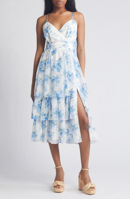 Shop Lulus Cultivate Crushes Floral Midi Cocktail Dress In White/blue/green