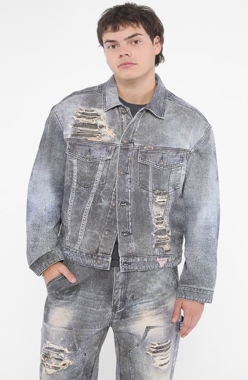 Shop Guess Originals Go Print Denim Trucker Jacket In Gpme