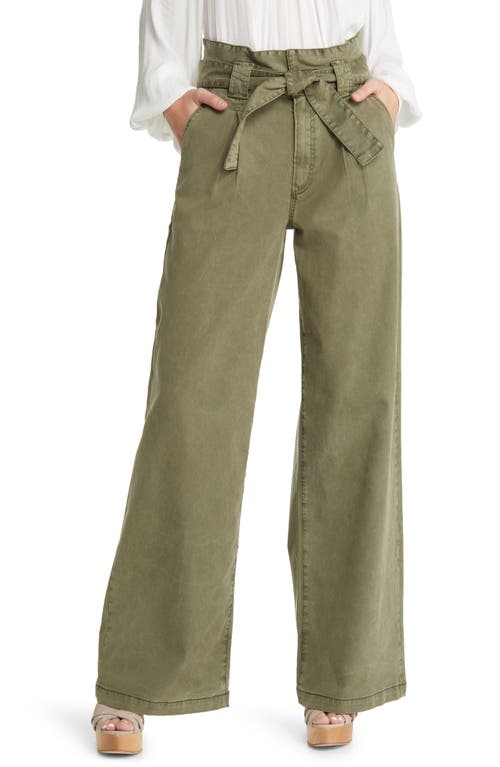 PAIGE Harper Paperbag Waist Wide Leg Pants in Vintage Ivy Green at Nordstrom, Size 26