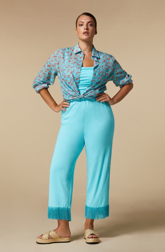 Shop Marina Rinaldi Yana Paisley Cotton Button-up Shirt In Turquoise