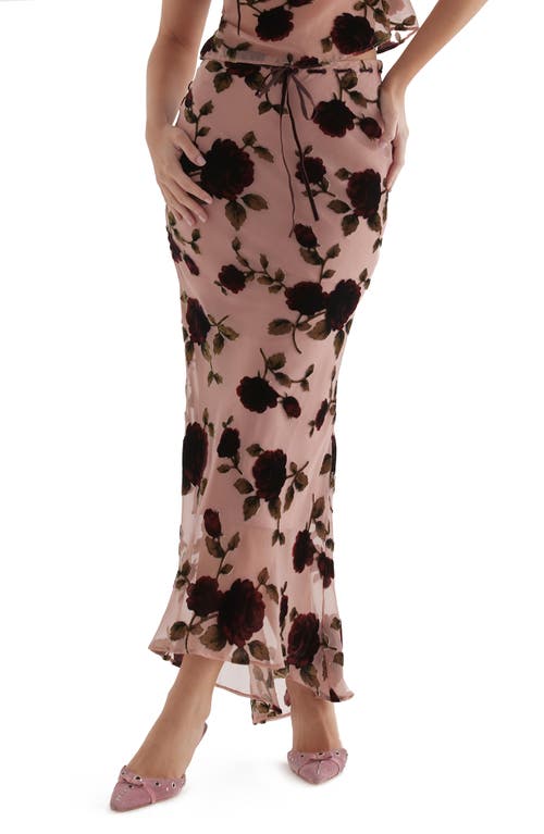 HOUSE OF CB Imaan Floral Bias Cut Skirt Dusty Pink at Nordstrom,