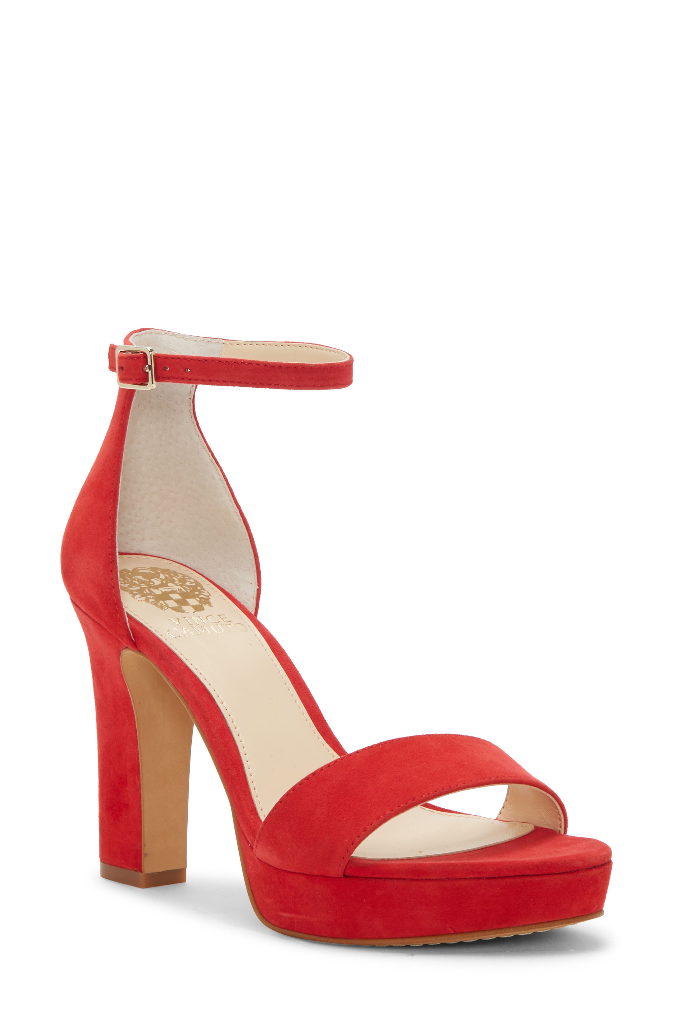 Vince Camuto Sathina Open Toe Sandal In Glamour Red Suede