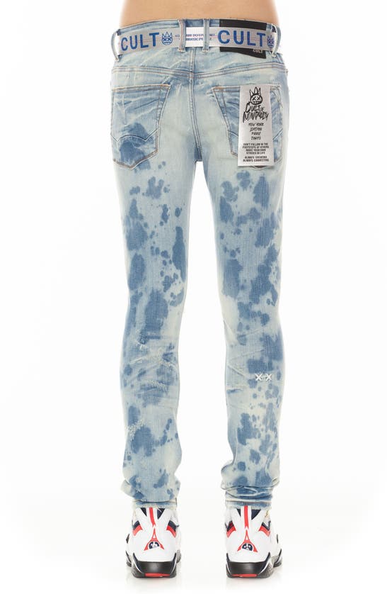 Cult Of Individuality Punk Belted Distressed Super Skinny Jeans In Tibet