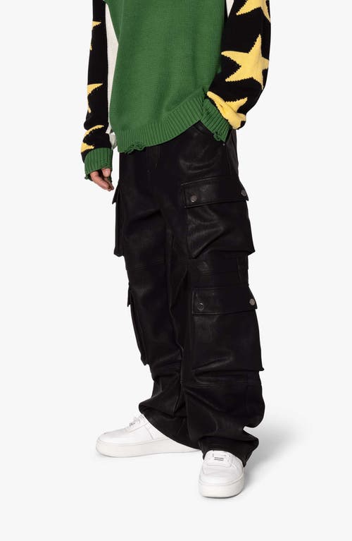 Mnml Ultra Baggy Faux Leather Cargo Pants In Black