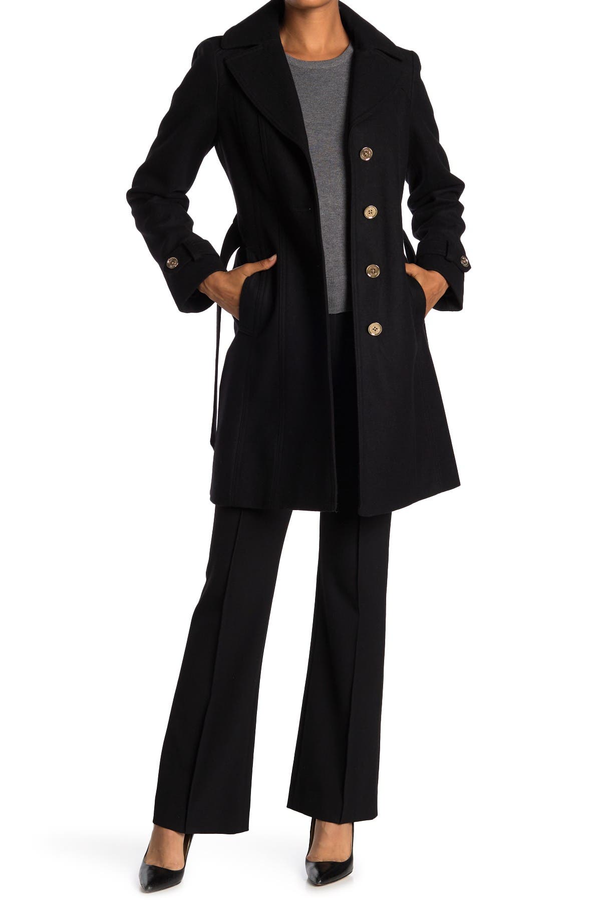 Missy Belted Wool Blend Trench Coat 