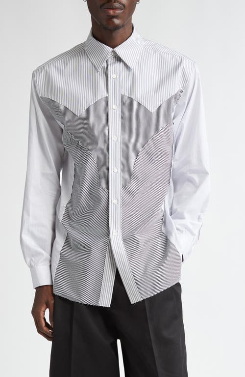 Shop Maison Margiela Paneled Stripe Cotton Poplin Button-up Shirt In White/black