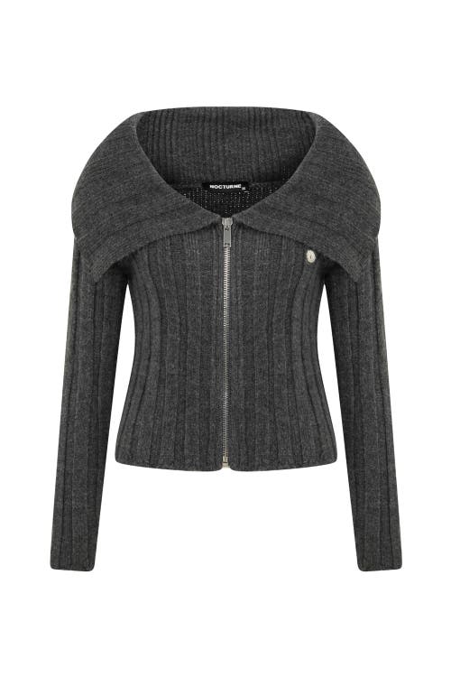 Shop Nocturne Knit Cardigan With Metal Seal Detail In Grey