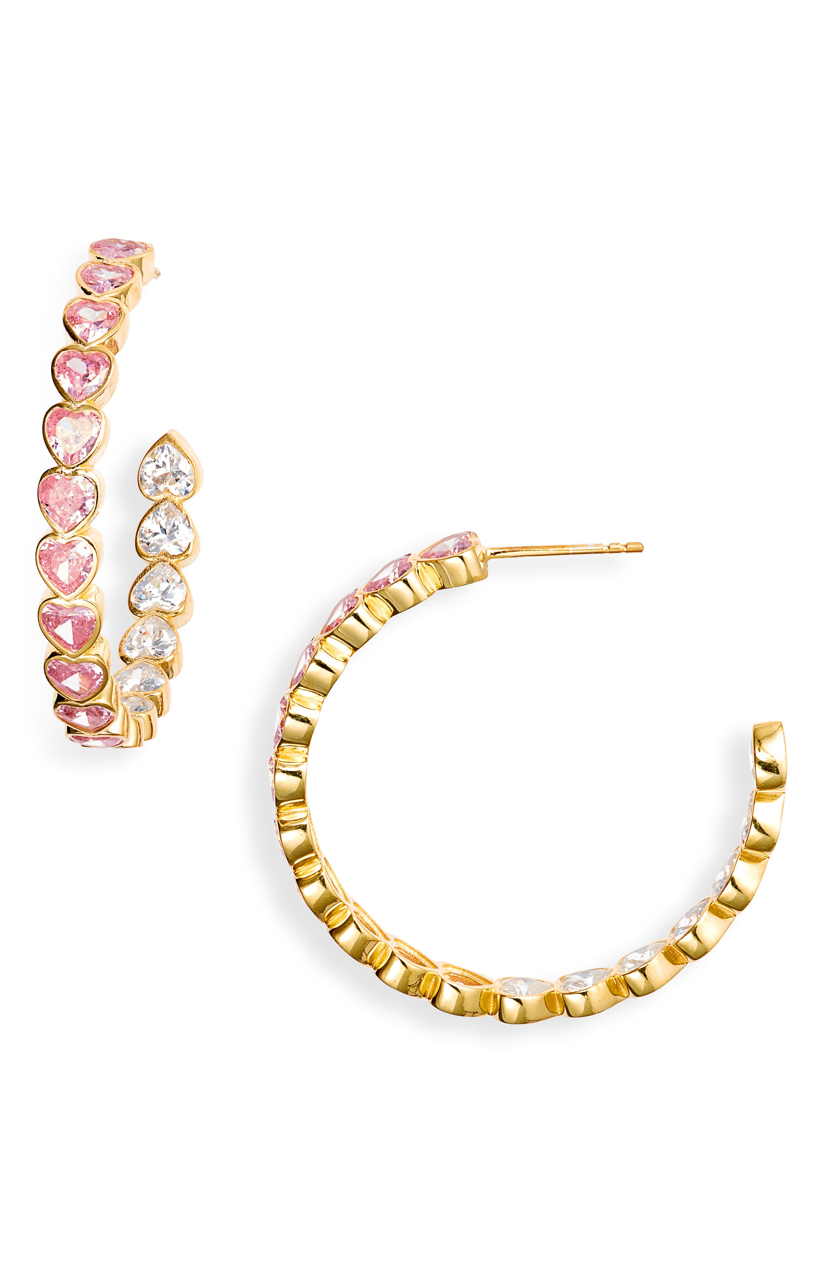 SHYMI Bezel Heart Inside Out Hoop Earrings in Gold/Pink Cover