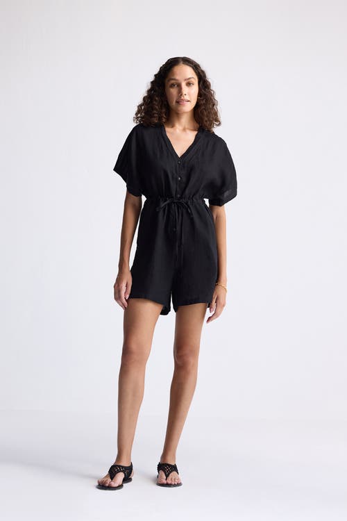 Reistor V Neck Drawstring Romper In Black