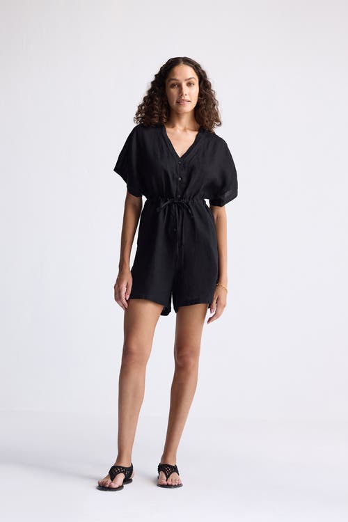 Shop Reistor V Neck Drawstring Romper In Black