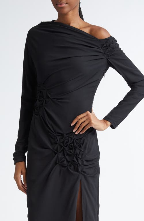 Shop Versace Long Sleeve One-shoulder Gown In Black