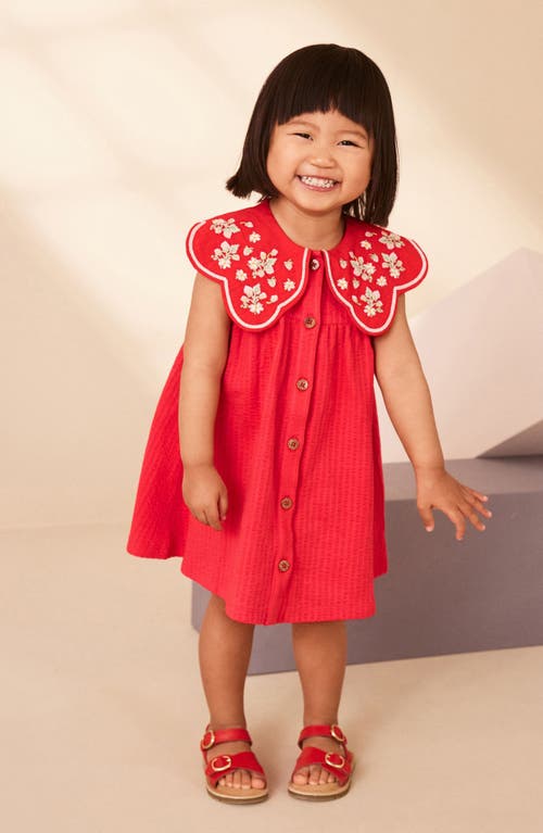 Shop Next Kids' Embroidered Collar Cotton Dress In Red