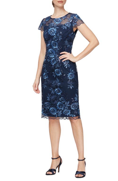 Alex Evenings Embroidered Sheath Dress in Navy at Nordstrom, Size 10