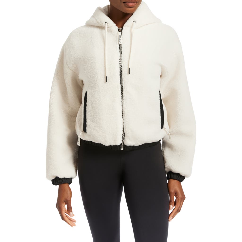 Bandier High Pile Fleece Hooded Zip Jacket In White