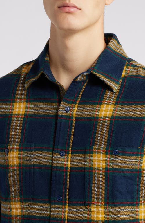 Schott Nyc Two-pocket Long Sleeve Flannel Button-up Shirt In Gold/navy