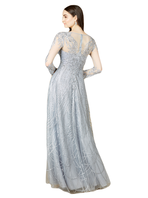 Shop Lara New York Long Sheer Sleeve V-neckline Sheath Gown In Lightblue