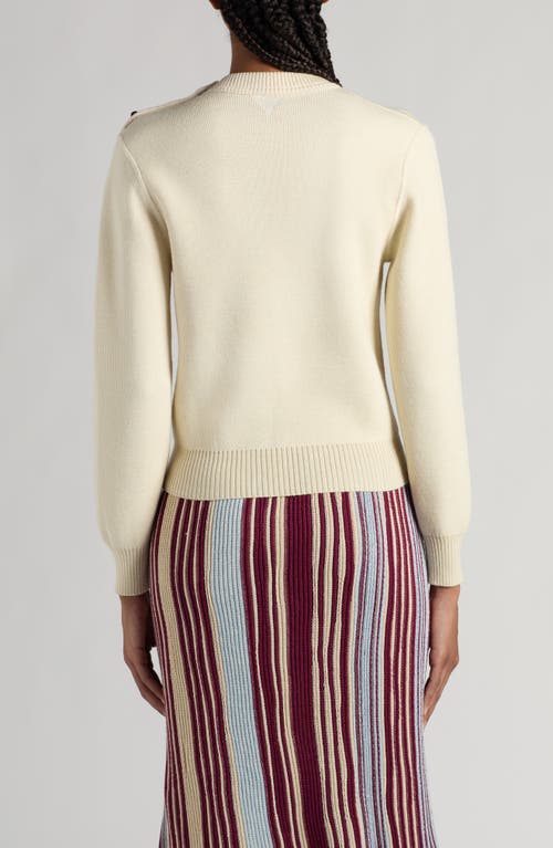 Shop Bottega Veneta Shoulder Detail Lightweight Wool Crewneck Sweater In Dove