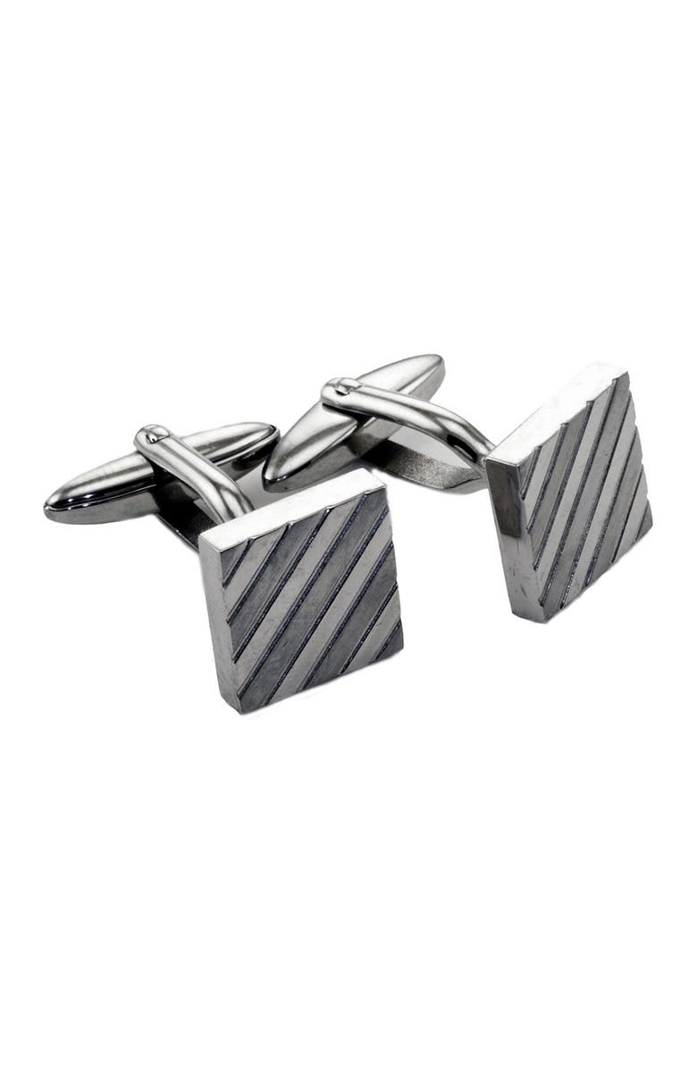 JAMES CAVOLINI ITALY Stainless Steel Diagonal Stripe Square Cuff Links, Main, color, WHITE
