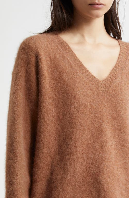 Shop Margaret O'leary Fox Hair, Wool & Silk V-neck Sweater In Toffee