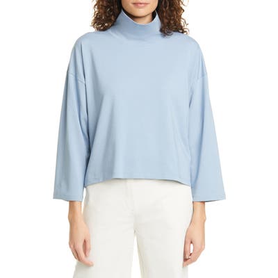 Eileen Fisher Funnel Neck Organic Cotton Blend Top, Blue