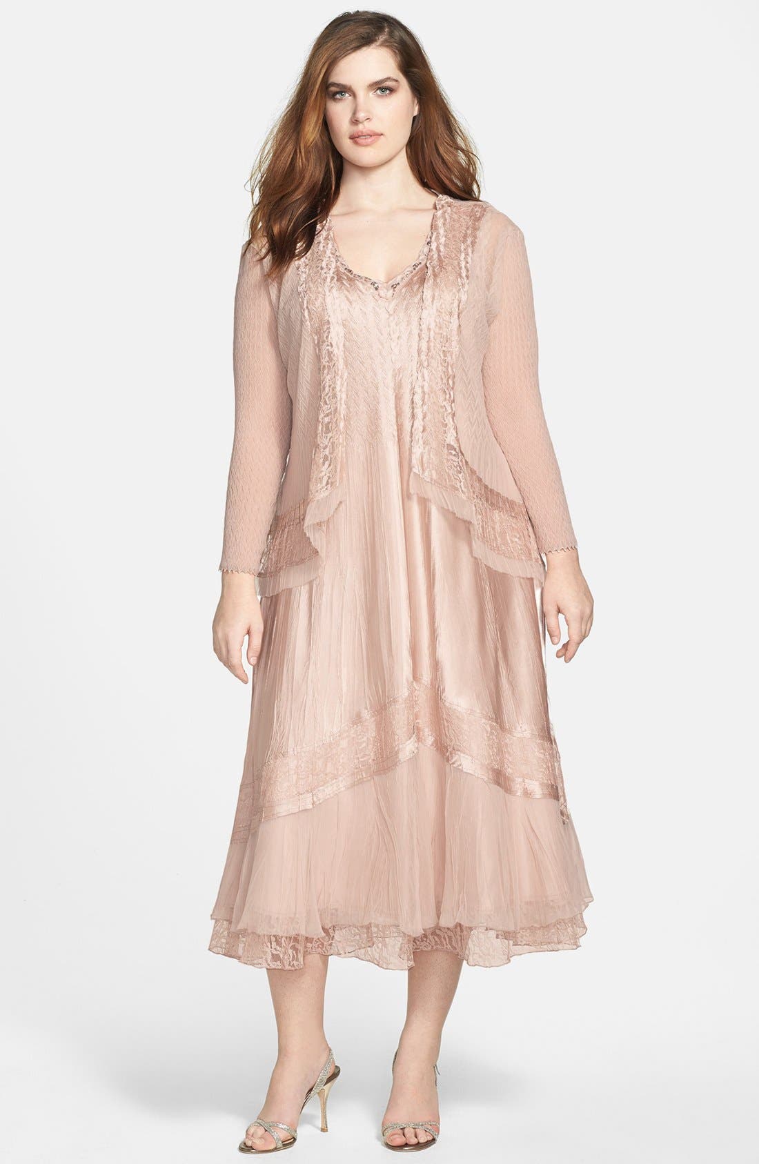 Plus Size Komarov Embellished Mixed Media Dress & Jacket