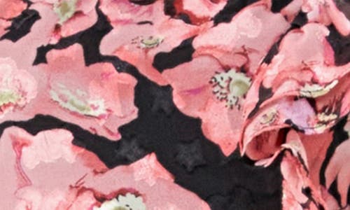Endless Rose Floral One-shoulder Single Long Sleeve Chiffon Minidress In Black/pink