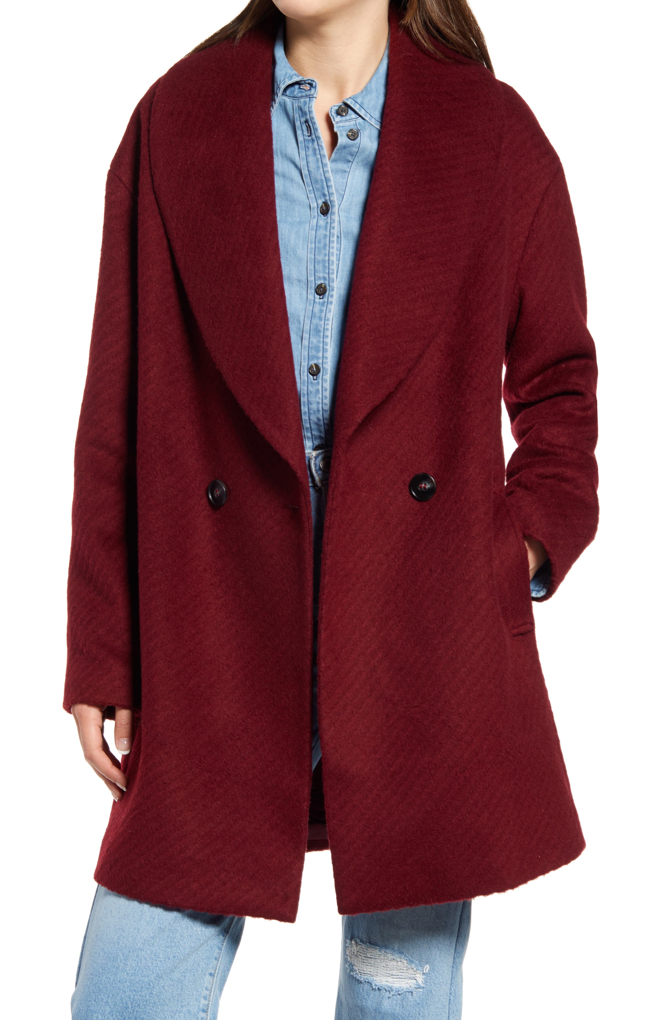 red wool blend coat