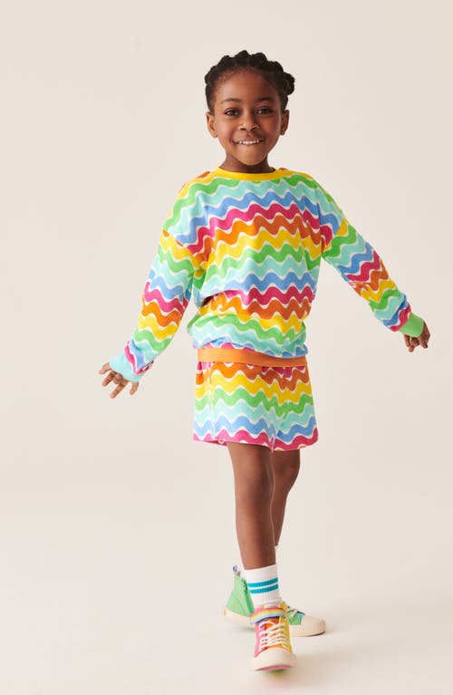 Shop Little Bird Kids' Rainbow Stripe Cotton Terry Cloth Sweathirt & Sweat Shorts Set In Multi Wave