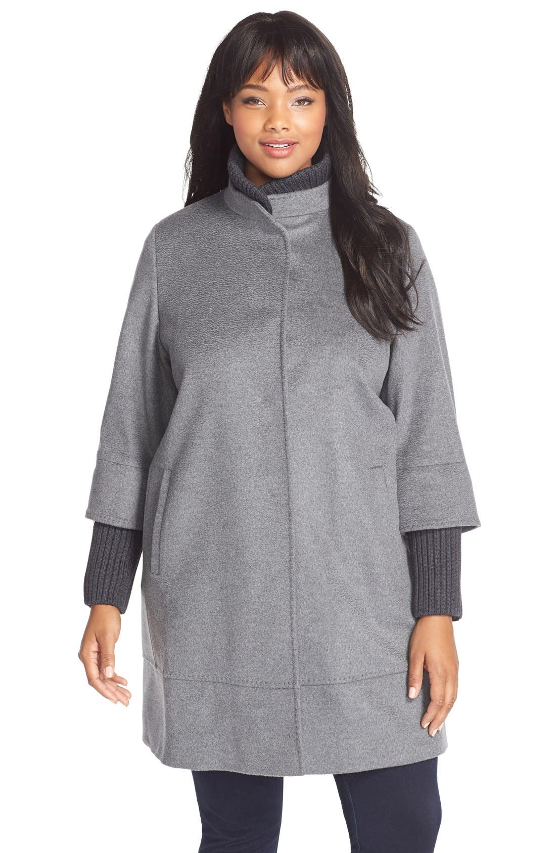 Cinzia Rocca Knit Trim Wool Coat (Plus Size) Nordstrom