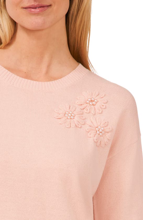 Shop Cece Imitation Pearl Floral Embroidered Sweater In Blossom Pink