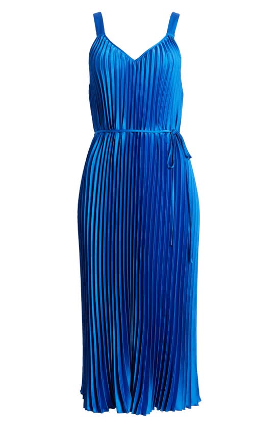 Shop Sam Edelman Plissé Tie Waist Satin Dress In Cobalt