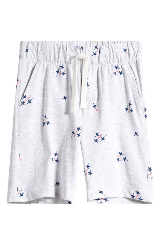 Shop Miles Baby Kids' Fighter Jets Organic Cotton Drawstring Shorts In Light Heather Grey