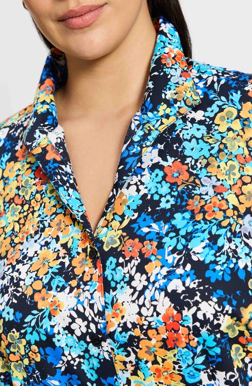 Shop Foxcroft Katie Floral Print Cotton Button-up Shirt In Blue Multi