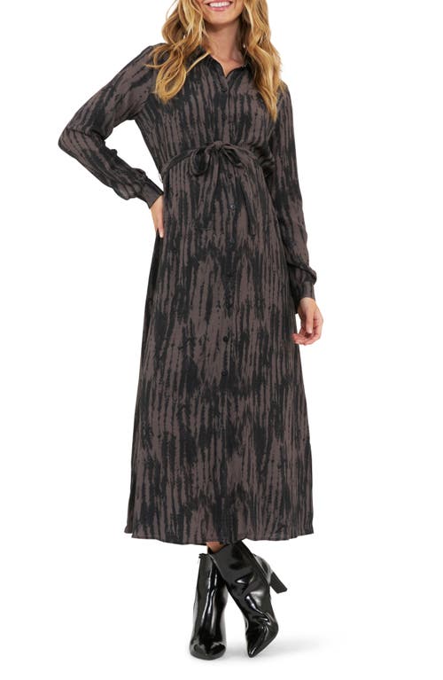 RIPE MATERNITY RIPE MATERNITY SYLVIA LONG SLEEVE TIE WAIST MATERNITY SHIRTDRESS