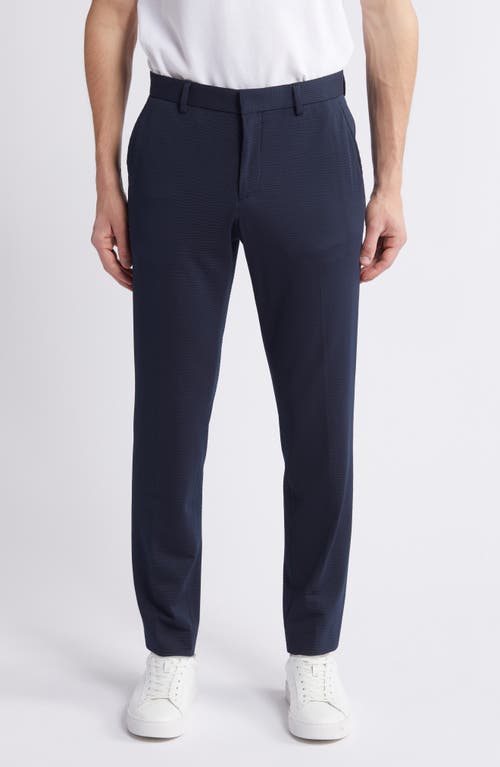 Shop Hugo Boss Boss Genius Flat Front Stretch Seersucker Pants In Dark Blue