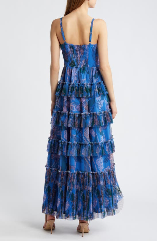 Shop Hutch Freya Tulle Plissé Ruffle Gown In Peri Inked Iris