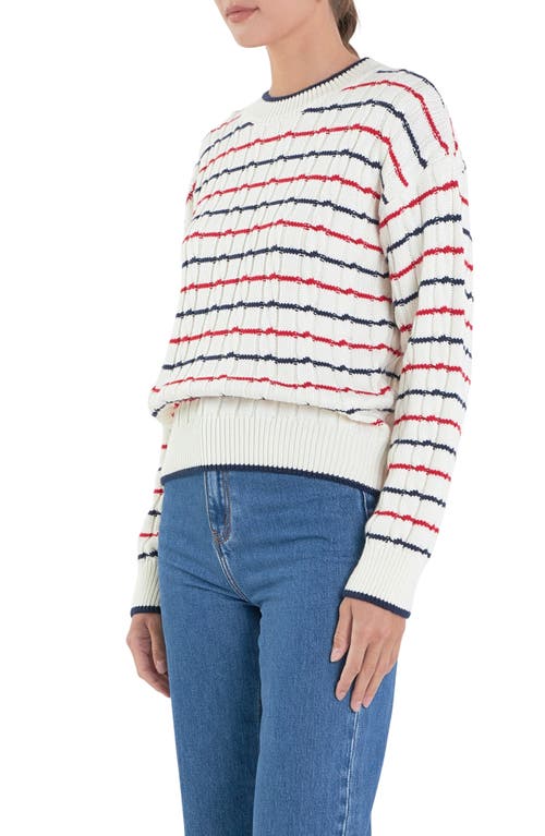 English Factory Stripe Cable Stitch Sweater In Off White