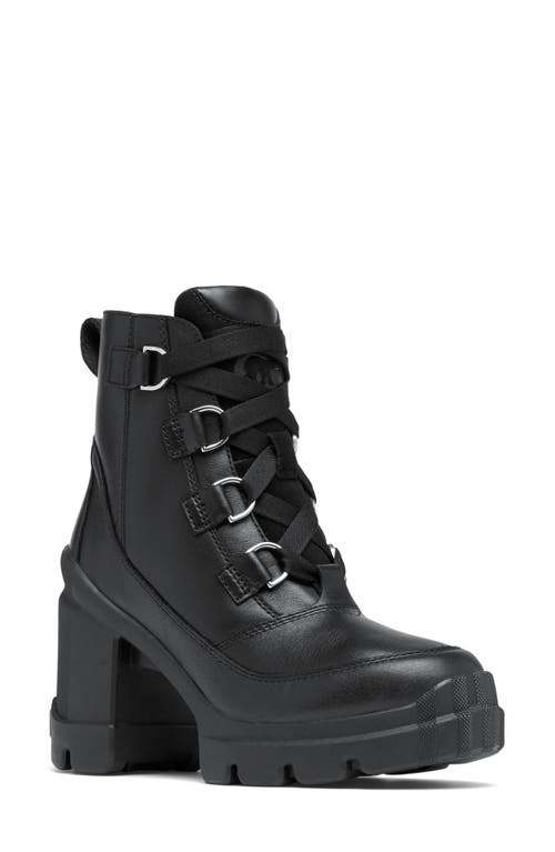 Sorel Caribou X Waterproof Lace-up Block Heel Bootie In Black/black