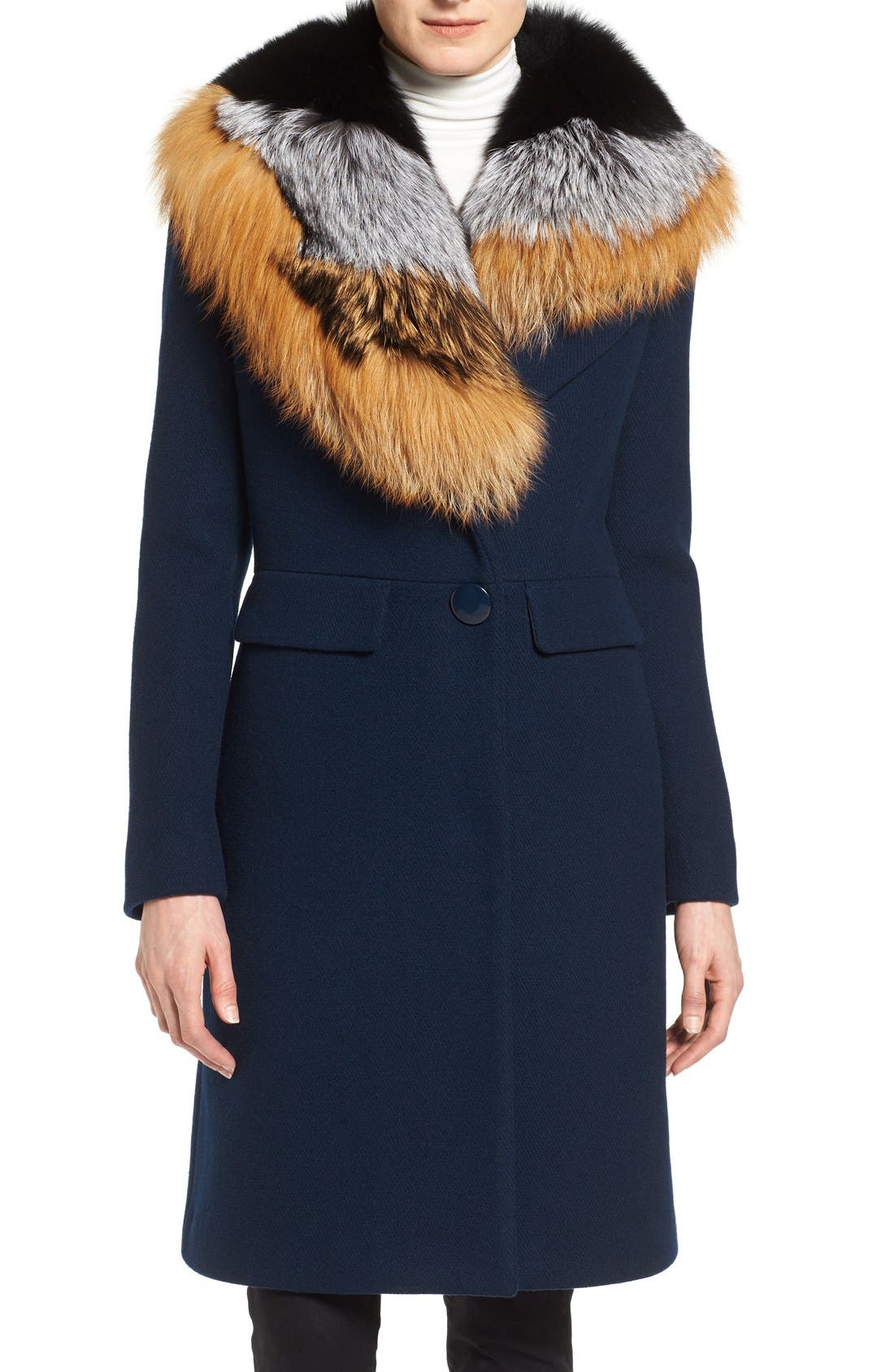 1 madison fox fur trimmed coat