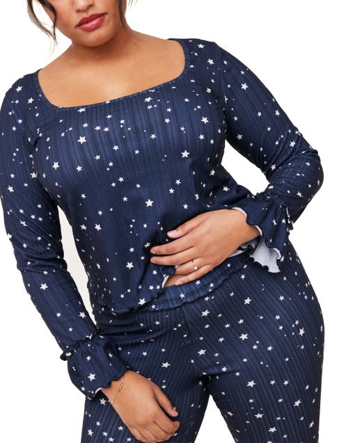 Adore Me Audra Pajama Long Sleeve Top & Legging Set In Novelty Blue
