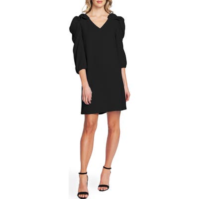 Cece Bow Detail Ruffle Sleeve Crepe Dress, Black