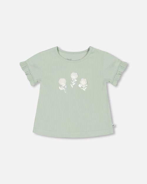 Deux Par Deux Baby Girl's Rib Top With Print Frosty Green at Nordstrom