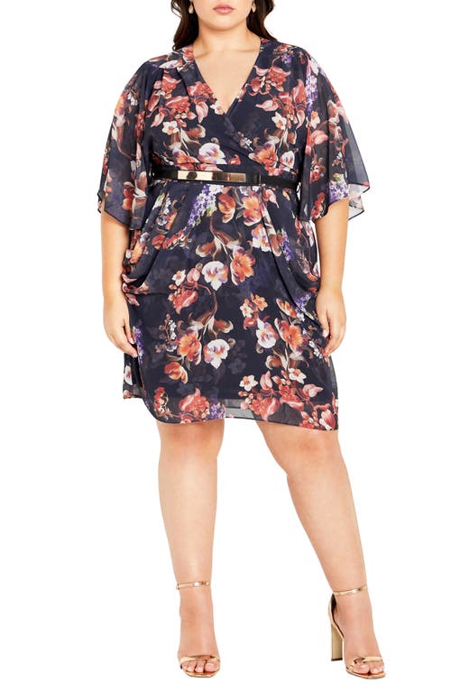 City Chic Floral Print Belted Faux Wrap Dress Navy Night at Nordstrom