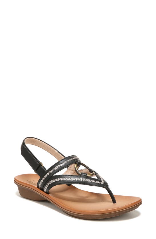 Natural Soul Sunny Slingback Thong Sandal In Black Smooth Synthetic