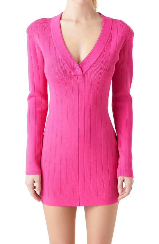 Shop Grey Lab Power Shoulder Long Sleeve Knit Minidress In Pink