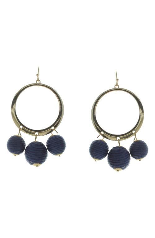 Shop Olivia Welles Circle Drop Thread Ball Trio Earrings In Gold/blue