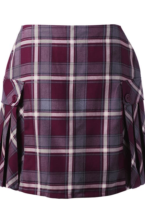 Shop Lands' End School Uniform Young  Side Pleat Plaid Skort Above The Knee In Burgundy/gray Plaid